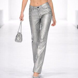 NWT  Adriano Goldschmied Coated Denim Straight Leg Jeans Silver Womens Size 26